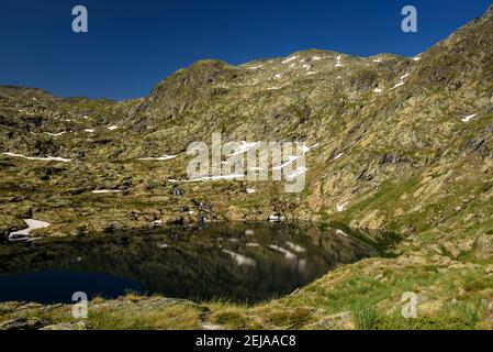 Estany Inferior de la Gallina (lake), in the Gallina mountain circus (Alt Pirineu Natural Park, Pyrenees, Catalonia, Spain) Stock Photo