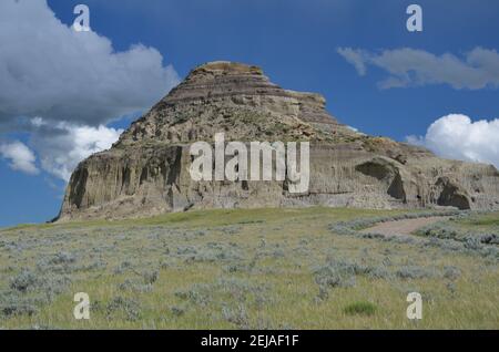 View of Castle Butte in Big Muddy, Saskatchewan Stock Photo