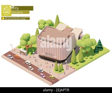 Vector isometric movie theater building Stock Vector