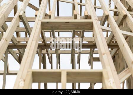 A residential house gets the roof converted to double the size of the house giving the owners more space. Stock Photo