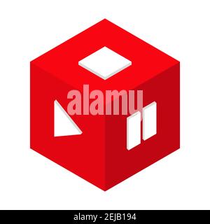 Play button, pause, stop, isometric cube, red. Isolated on white background. Vector illustration Stock Vector