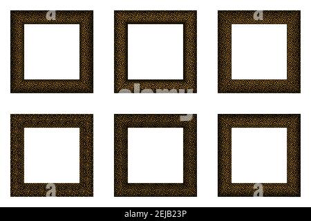 Big set of squared vintage black and golden grunge frame. Place for text. Vintage antique beautiful rectangular frames. Template vector illustration Stock Vector