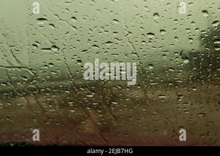 rain drops on car windshield Stock Photo