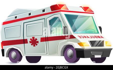 vector cartoon flat style ambulance car. Isolated on white background. Stock Vector