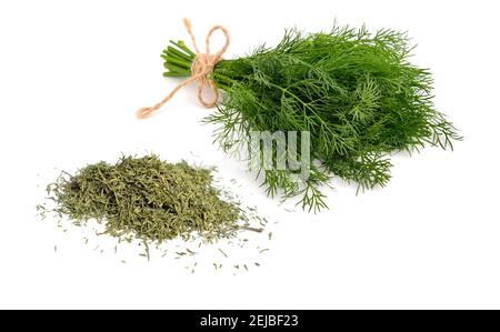 Dried green dill isolated on white background. Stock Photo
