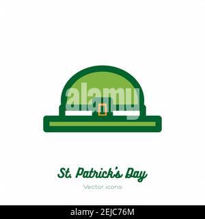 Saint Patricks day leprechaun hat, top hat vector icon. Green orange line art flat icon for logo, sign, button Stock Vector