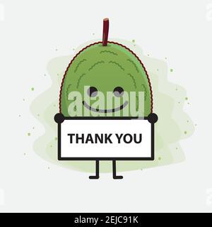Vector Illustration of Jackfruit Character with cute face, simple hands and leg line art on Isolated Background. Flat cartoon doodle style. Stock Vector