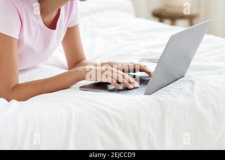Online chat with friends, work from home, social networks, new normal and social distance Stock Photo
