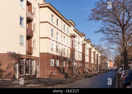 residential buildings of the Koeln-Sued eG housing cooperative on Vorgebirgsstrasse in the Zollstock district, Cologne, Germany.  Wohngebaeude der Woh Stock Photo