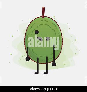 Vector Illustration of Jackfruit Character with cute face, simple hands and leg line art on Isolated Background. Flat cartoon doodle style. Stock Vector