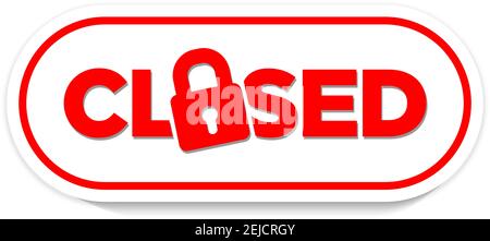 Closed Door label sticker. Lockdown quarantine for coronavirus COVID-19. Vector on transparent background Stock Vector