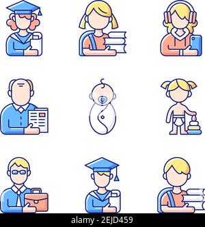 Age and gender differences RGB color icons set Stock Vector