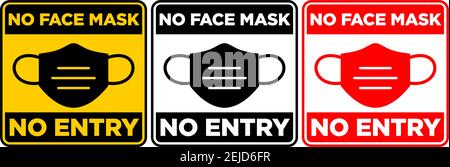 Door sign No Entry Without Face Mask. Wear mask before entrance. Vector door plate Stock Vector