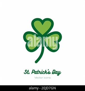 Saint Patricks day lucky clover, shamrock, trefoil vector icon. Green art flat icon for logo, sign, button Stock Vector