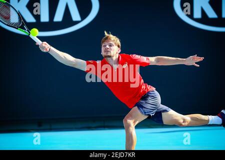 Belgian David Goffin (ATP 11) pictured in action during a tennis match against Russian Andrey Rublev (ATP 16) in the third round of the men's singles competition at the 'Australian Open' tennis Grand Slam, Saturday 25 January 2020 in Melbourne Park, Melbourne, Australia. (Photo by PATRICK HAMILTON/Belga/Sipa USA)