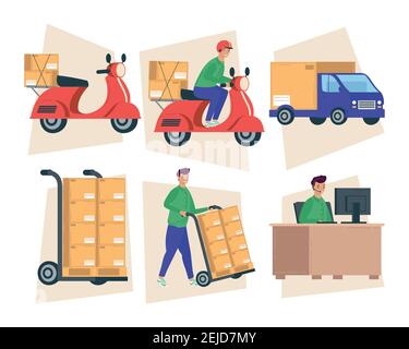 bundle of six delivery service icons vector illustration design Stock Vector
