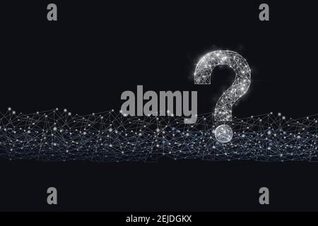 Hologram of the question mark on dark background with digital line Stock Photo