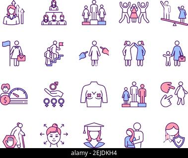 Feminism RGB color icons set Stock Vector