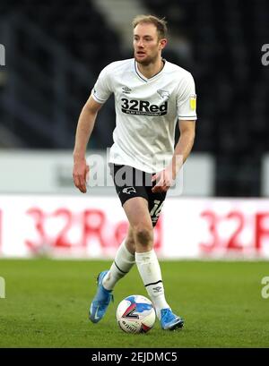 File photo dated 13-02-2021 of Derby County's Matt Clarke in action during the Sky Bet Championship match at Pride Park Stadium, Derby. Picture date: Saturday February 13, 2021. Issue date: Monday February 22, 2021. Stock Photo