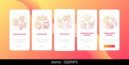 Clinical laboratory tests onboarding mobile app page screen with concepts Stock Vector