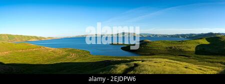 Elevated view of San Luis Reservoir, Pacheco Pass, Santa Clara County, California, USA Stock Photo