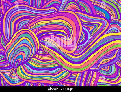 Neon pastel colorful simple abstract tabby rainbow psychedelic waves pattern. Stock Vector