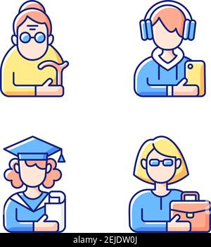 Age and gender differences RGB color icons set Stock Vector