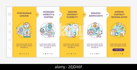 Contract management automation benefits onboarding vector template Stock Vector