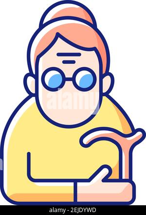 Female pensioner RGB color icon Stock Vector