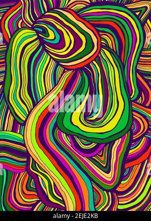 Simple abstract tabby rainbow colorful psychedelic waves pattern. Stock Vector
