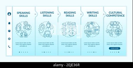 Foreign language learning competencies onboarding vector template Stock Vector