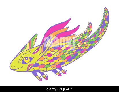 Colorful cartoon fantasy funny flying animal, isolated in white. Stock Vector