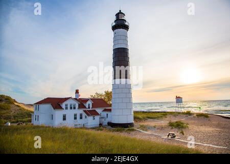 Lighthouse on the coast, Big Sable Point Lighthouse, Lake Michigan, Ludington, Mason County, Michigan, USA Stock Photo