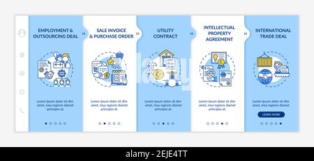 Common commercial contracts types onboarding vector template Stock Vector