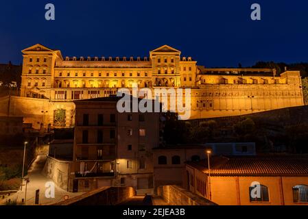 Manresa during the blue hour at night. Cave of Sant Ignasi with night lighting (Barcelona, Catalonia, Spain) Stock Photo