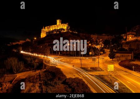 Manresa during the blue hour at night. La Seu de Manresa cathedral with night lighting (Barcelona, Catalonia, Spain) Stock Photo