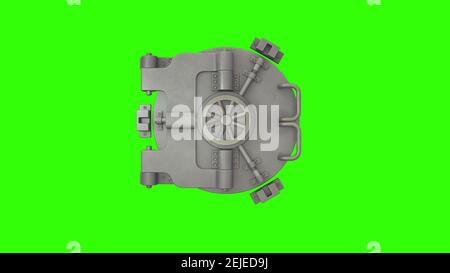 Bank vault door on green screen background. 3d illustration Stock Photo