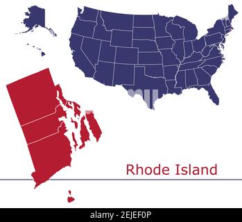 Rhode Island counties vector map outline with USA map colors national flag Stock Vector