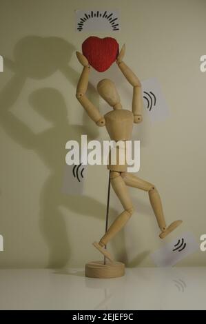 Wooden dummy man on white background Stock Photo