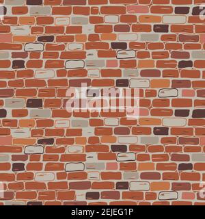 Realistic masonry seamless pattern. Vector. The wall is brick, red, brown, orange, gray. Flat illustration Freehand drawing Stock Vector