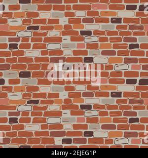 Realistic masonry seamless pattern. Vector. The wall is brick, red, brown, orange, gray. Flat illustration Freehand drawing Stock Vector