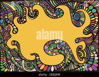 Joyful rainbow doodle fun cartoon colorful abstract patterns frame with place for text. Stock Vector