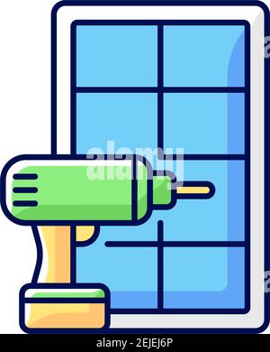 Window installation RGB color icon Stock Vector