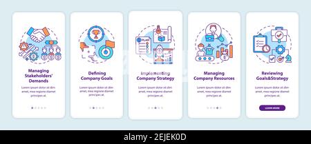 Top management tasks onboarding mobile app page screen with concepts Stock Vector