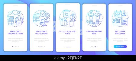 Decluttering tips oonboarding mobile app page screen with concepts Stock Vector