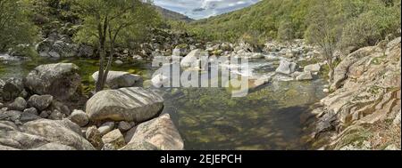 River flowing through rocks, River Jerte, Valle Del Jerte, Caceres, Caceres Province, Extremadura, Spain Stock Photo