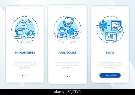 Archive collections onboarding mobile app page screen with concepts Stock Vector