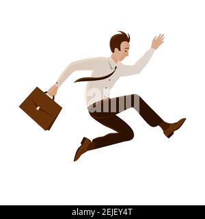 Businessman in a tie and with a briefcase jumping. The concept of overcoming obstacles, the risk and courage in decision making. Vector isolated carto Stock Vector
