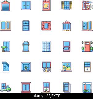 Window and door installation service RGB color icons set Stock Vector