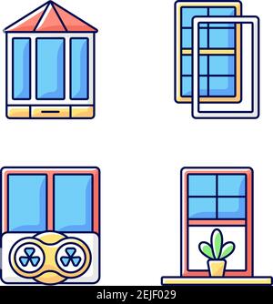 Doors replacement service RGB color icons set Stock Vector